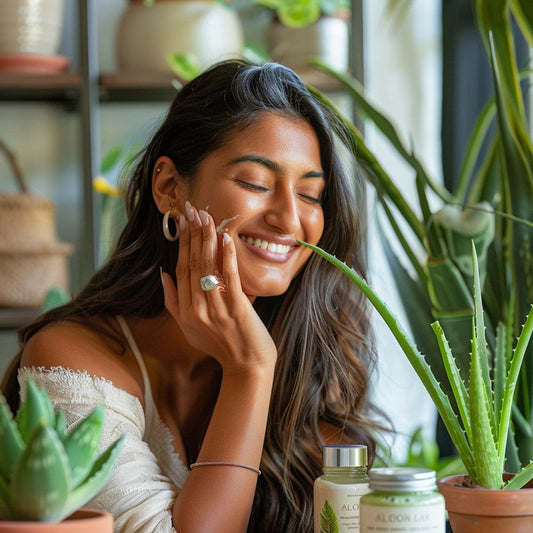 girl applying aloe vera moisturizer.